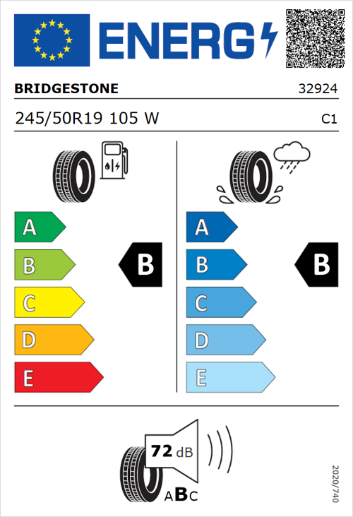 Tyre Label for Bridgestone Alenza 001 245/50R19 105W