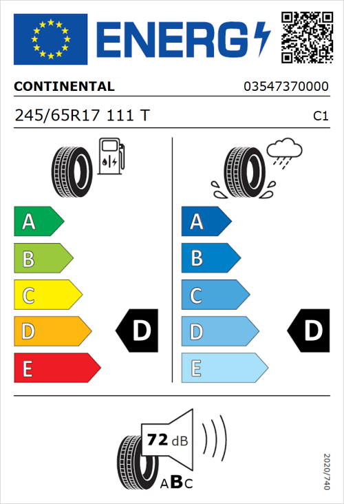 Tyre Label for Continental ContiCrossContact LX 245/65R17 111T