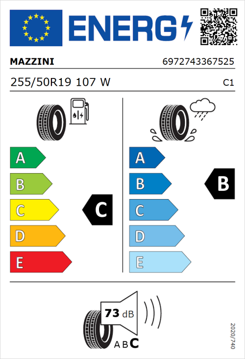 Tyre Label for Mazzini Eco 602 255/50R19 107W