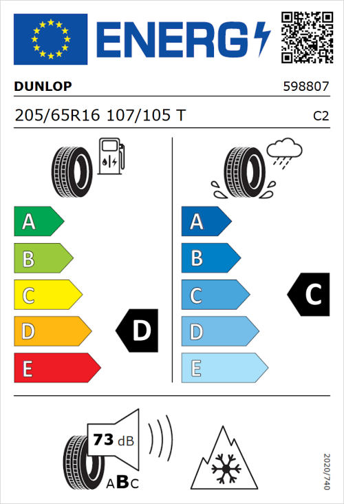 Tyre Label for Dunlop Econodrive Winter 205/65R16 107/105T