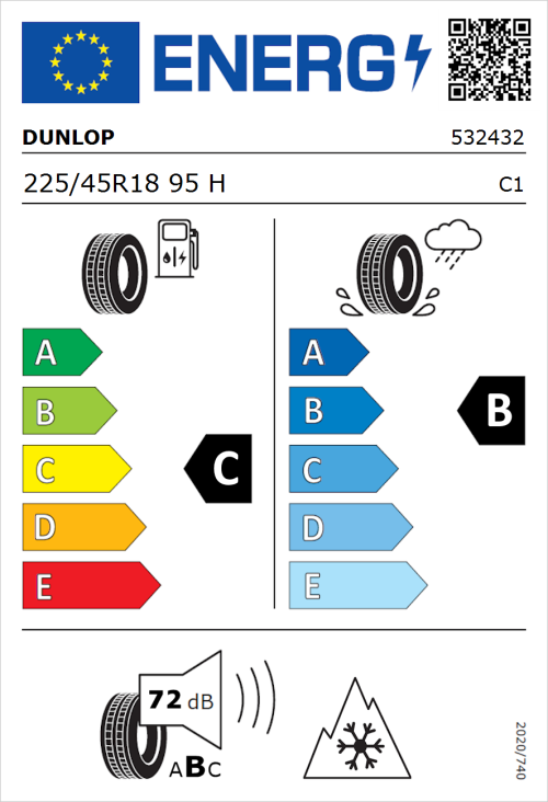 Tyre Label for Dunlop SP Winter Sport 4D 225/45R18 95H