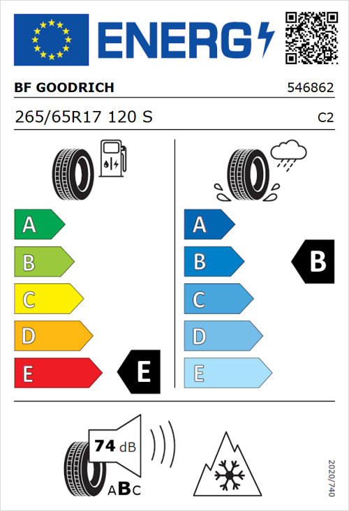 Tyre Label for BF Goodrich All Terrain T/A KO2 RWL 265/65R17 120S